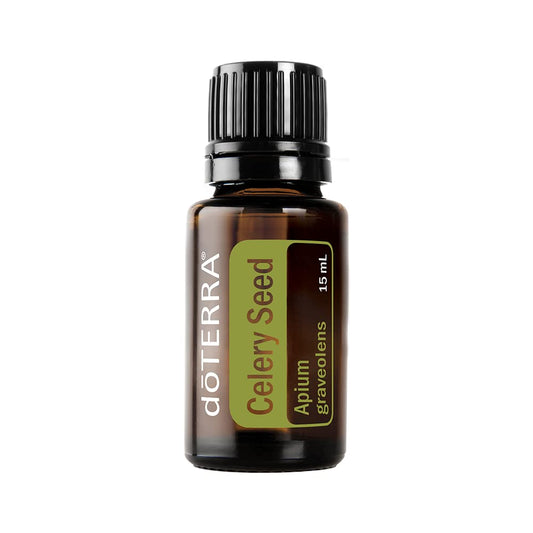 doTERRA Celery Seed Oil 15 mL bottle front view; diffused aroma for calming ambiance.