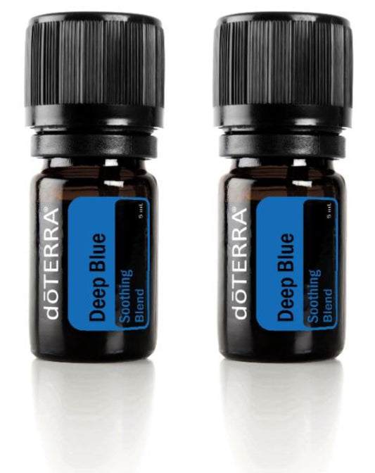 doTERRA Deep Blue bottle closeup with cooling aroma for relaxation