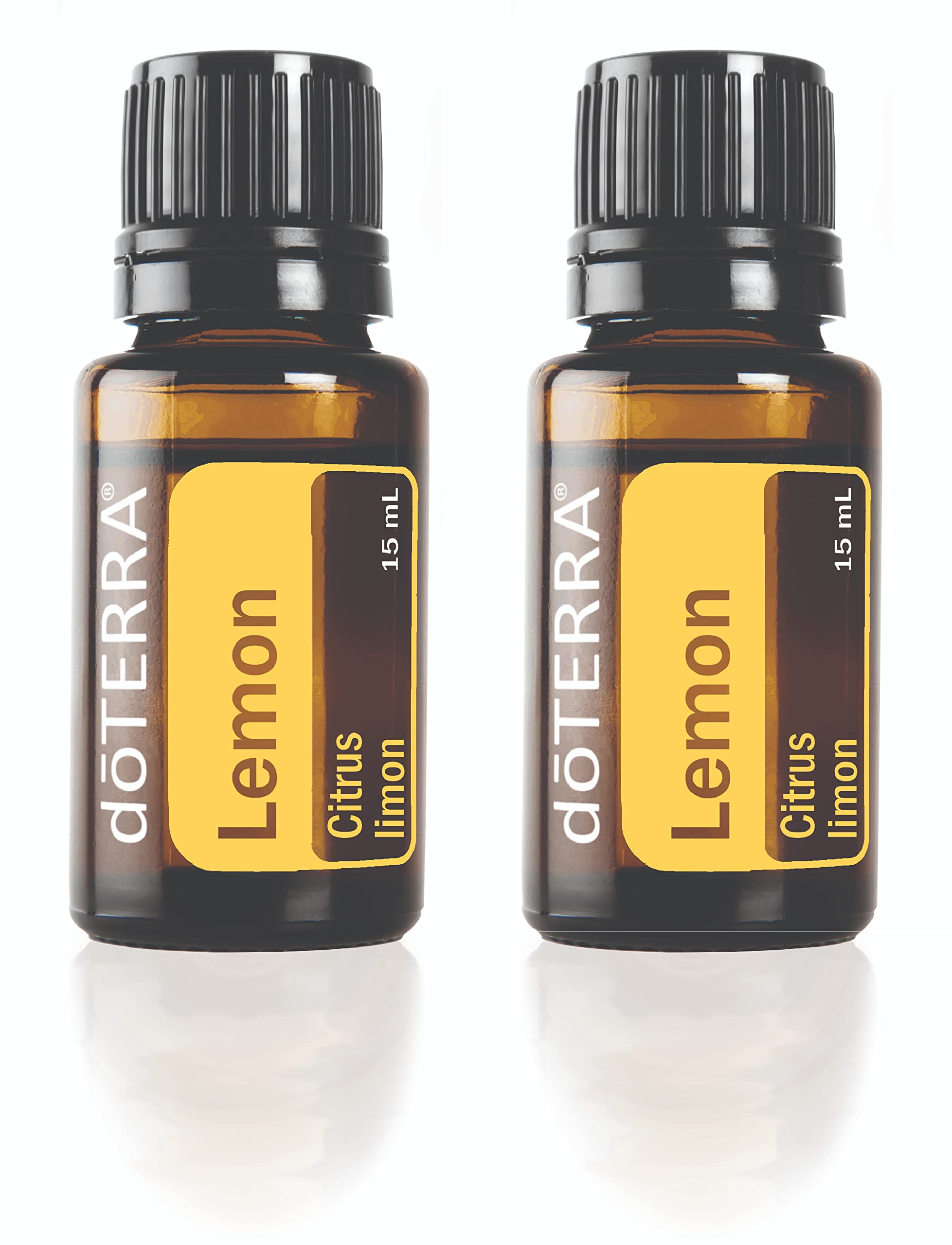 doTERRA Lemon essential oil 15ml bottle front with vibrant citrus scent.
