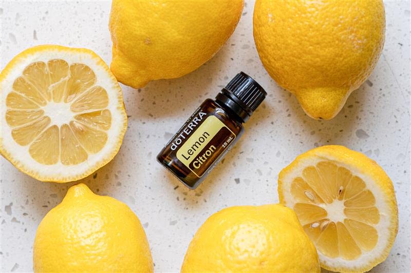 doTERRA lemon essential oil on kitchen counter for fresh aroma.