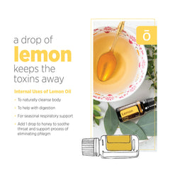 doTERRA lemon essential oil label closeup highlighting purity.