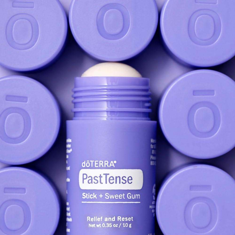 doTERRA PastTense Stick + Sweet Gum applied to the forehead during a busy day.
