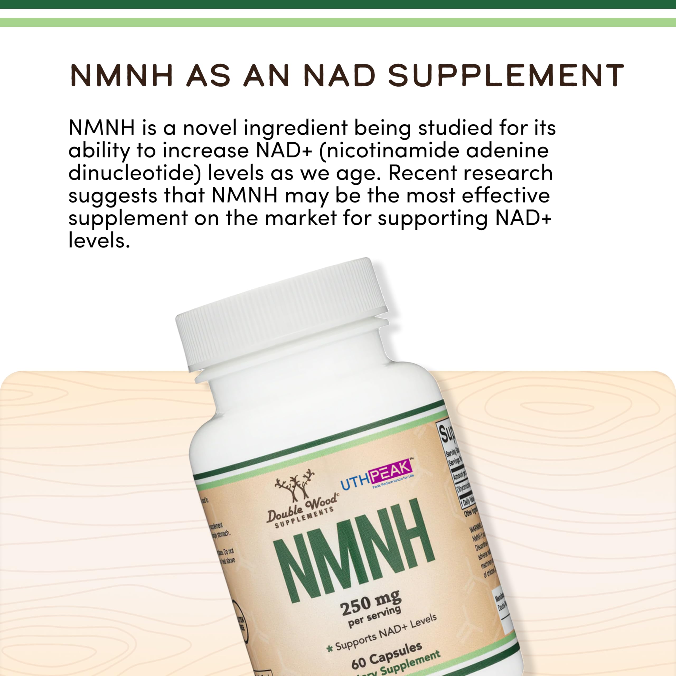 Double Wood NMNH serving scoop ready for accurate daily dosing.