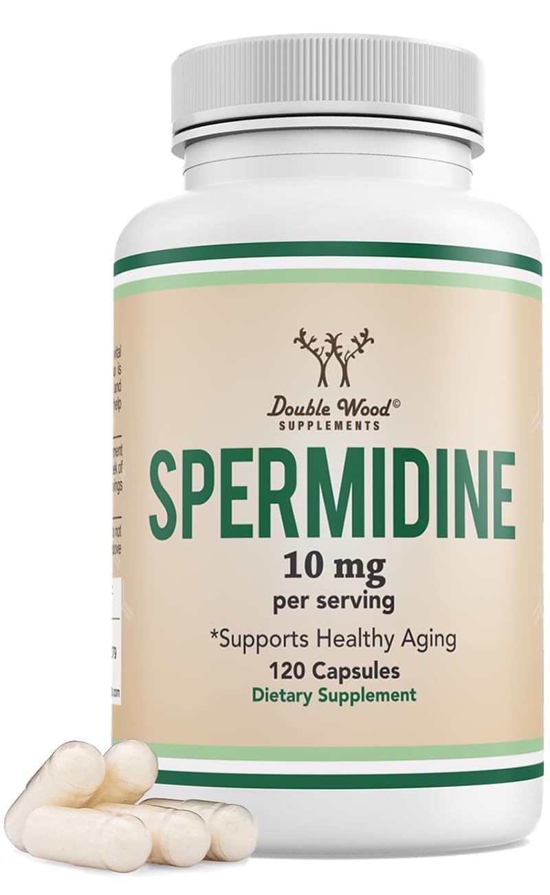 Double Wood Spermidine bottle front showing 120 capsules for daily use