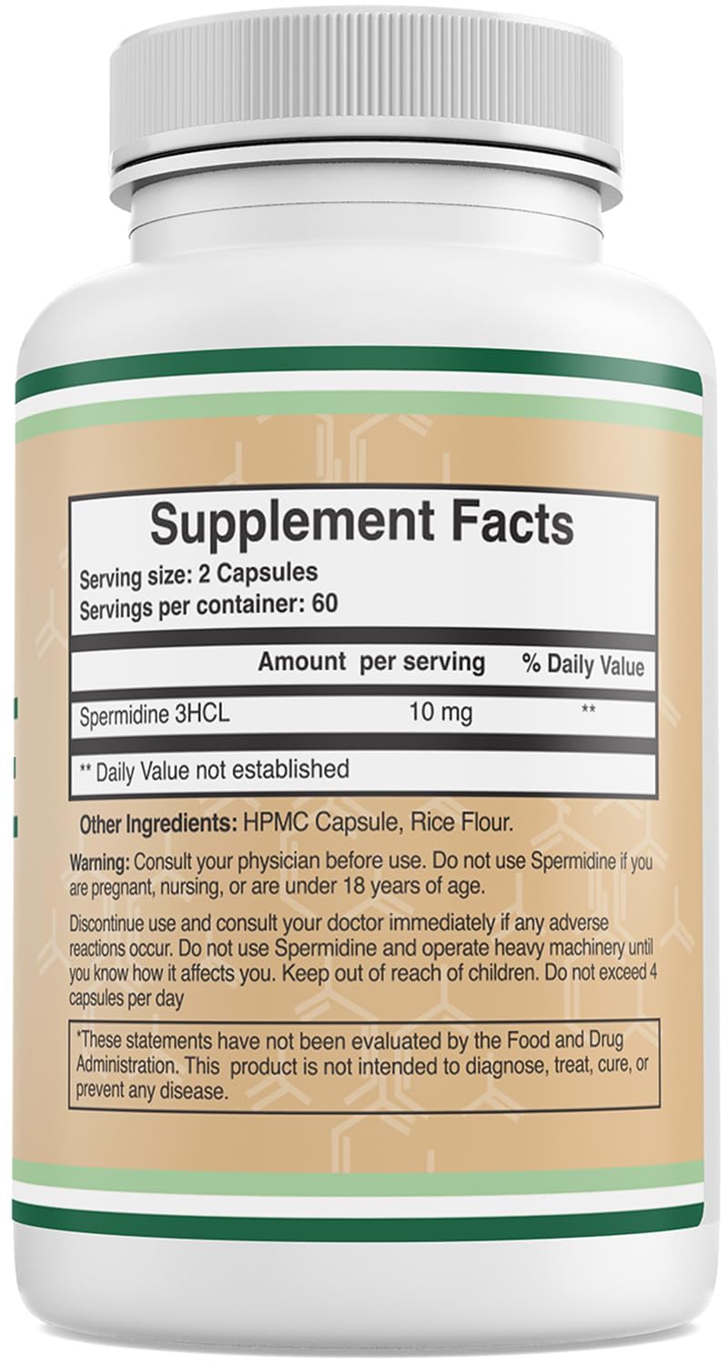 Double Wood Spermidine bottle on table near water for daily routine