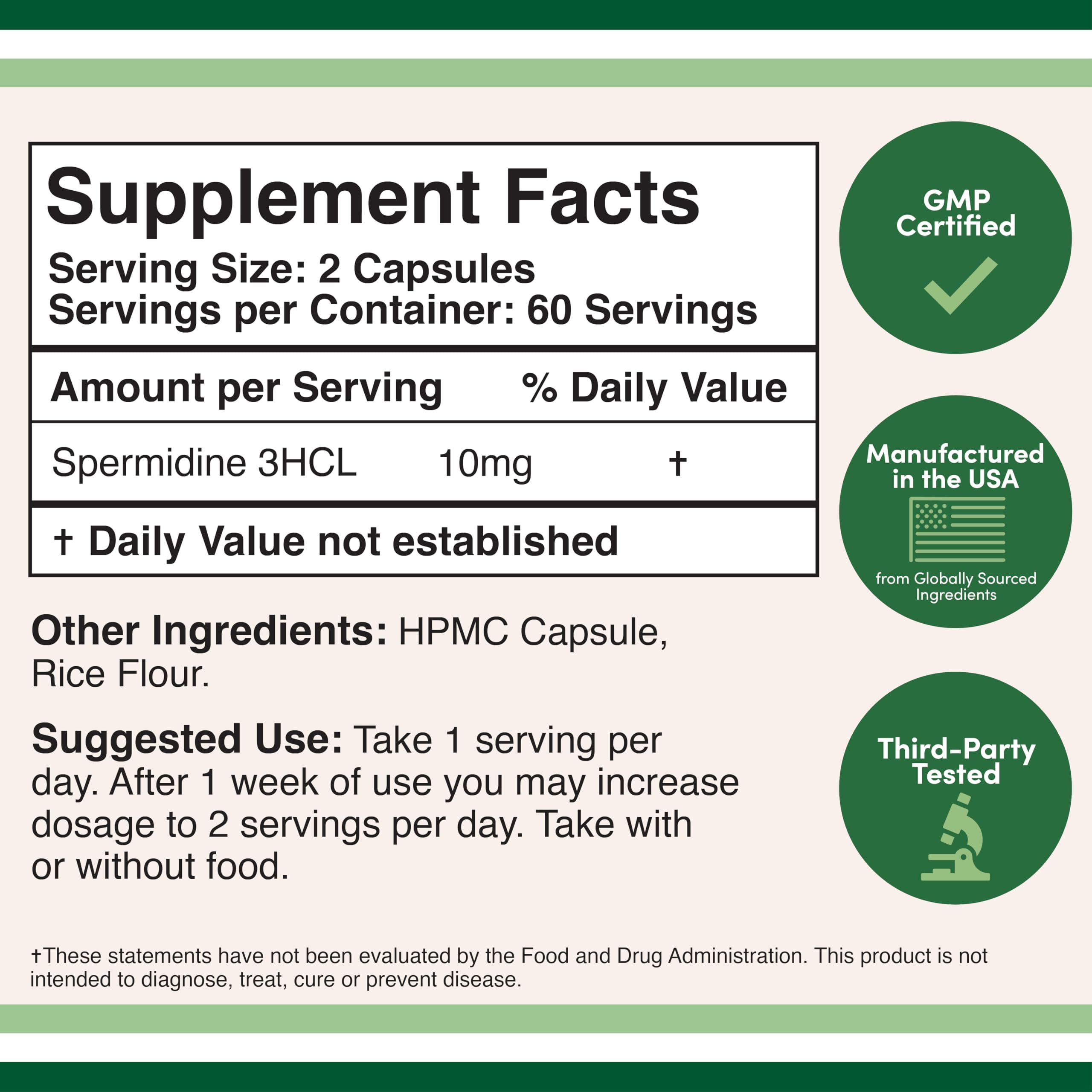 Double Wood Spermidine capsules close-up highlighting high-purity spermidine tri-hydrochloride