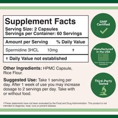 Double Wood Spermidine capsules close-up highlighting high-purity spermidine tri-hydrochloride