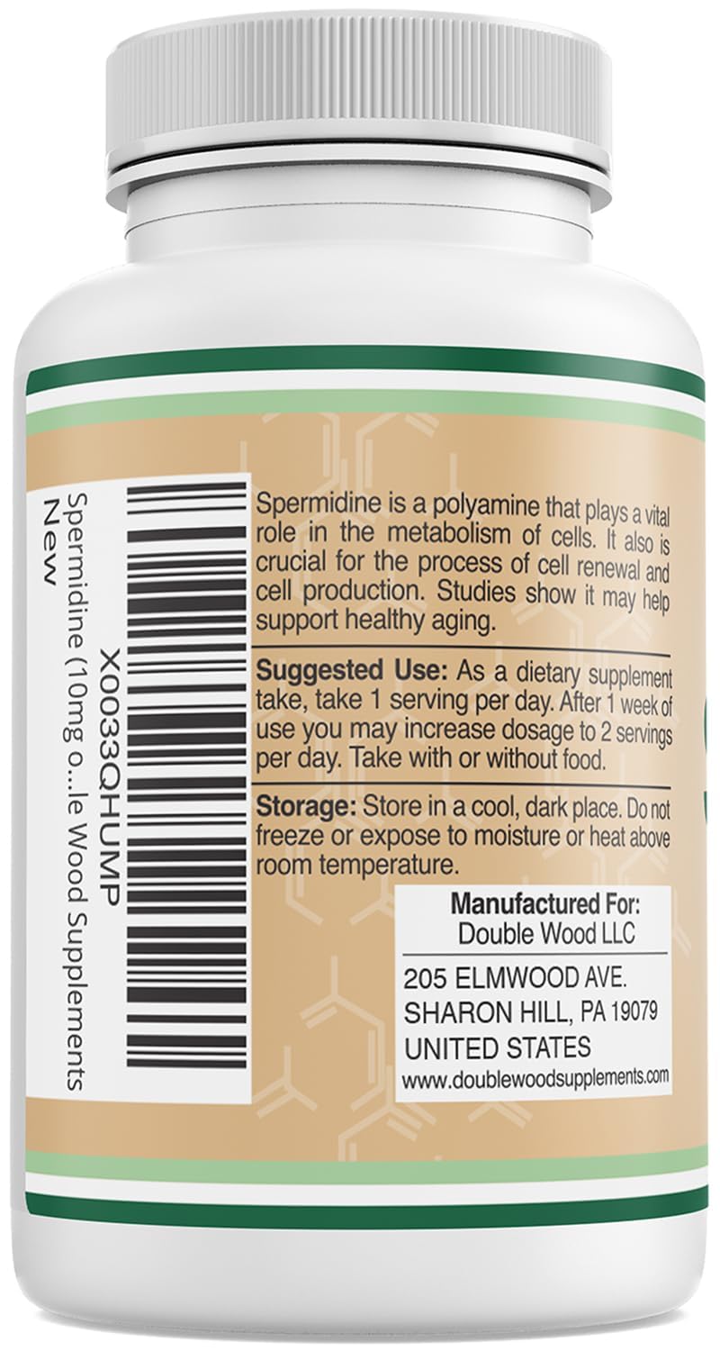 Double Wood Spermidine label and facts panel emphasizing transparency