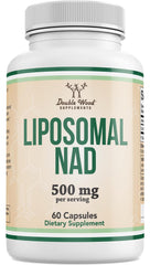 Double Wood Liposomal NAD+ bottle close-up highlighting easy daily energy support.