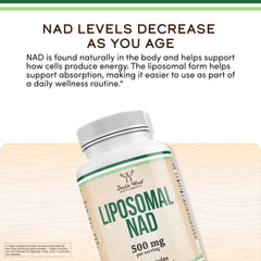 Double Wood Liposomal NAD+ capsules ready for daily use.