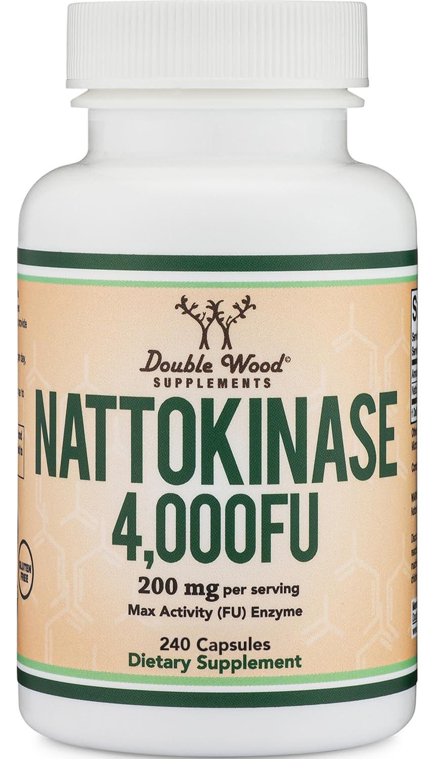 Double Wood Nattokinase bottle with capsules for cardiovascular support.
