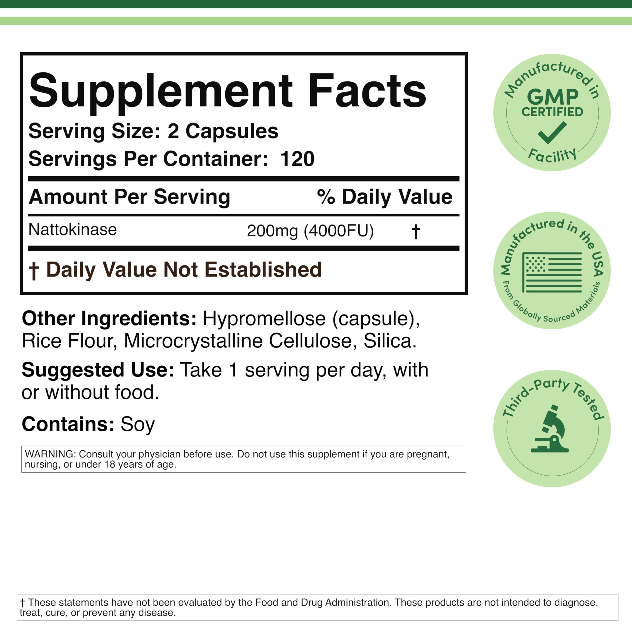 Double Wood Nattokinase label highlights non-GMO gluten-free formulation.