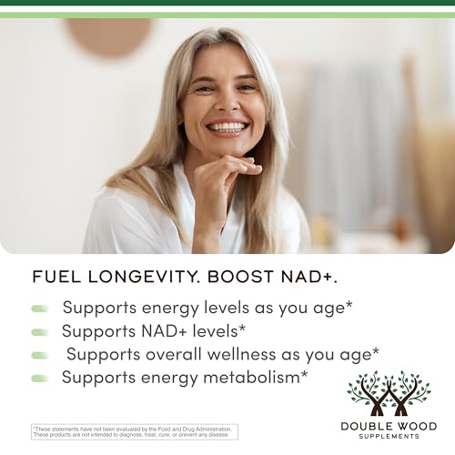 Double Wood NMN bottle label close-up emphasizing gluten-free formula