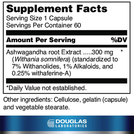 Douglas Laboratories Ayur-Ashwaganda label with product details.