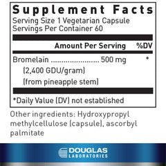 Douglas Laboratories Bromelain bottle label with dose and product details.