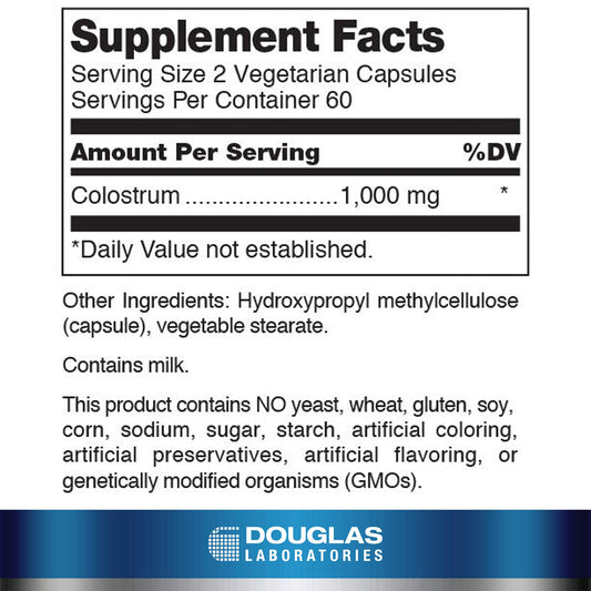 Douglas Laboratories Colostrum label closeup showing immune-support components