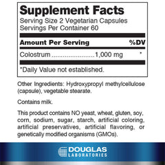 Douglas Laboratories Colostrum label closeup showing immune-support components