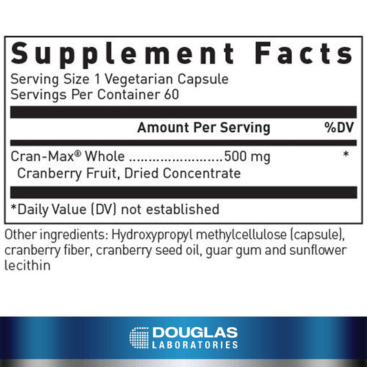 Douglas Laboratories Cran-Max bottle front showing convenient 60-count packaging