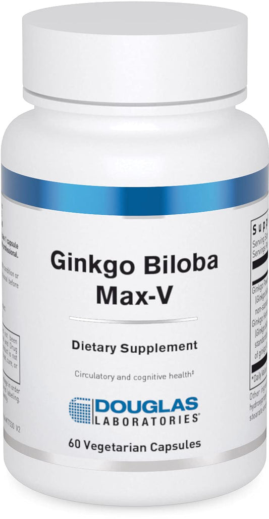 Douglas Laboratories Ginkgo Biloba Max-V bottle front highlighting circulation support.