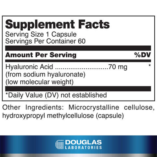 Douglas Laboratories Hyaluronic Acid capsules closeup highlighting smooth texture.