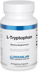 Douglas Laboratories L-Tryptophan bottle front with 60 vegetarian capsules for sleep support.