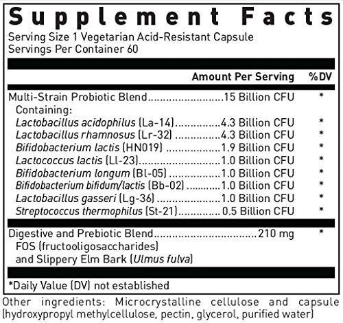 Acid-resistant capsules close-up from Douglas Laboratories Multi-Probiotic 15 Billion for targeted gut support.
