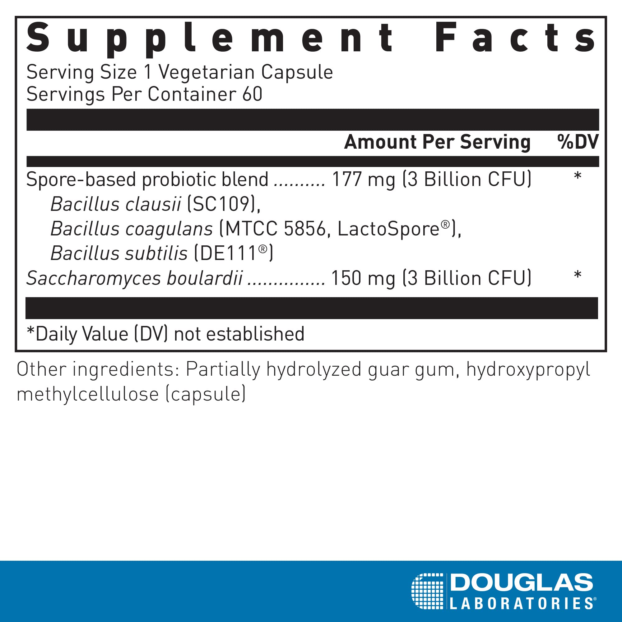 Douglas Laboratories Multi-Probiotic Spore + SBC capsules offer stable, shelf-friendly probiotic support