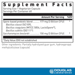 Douglas Laboratories Multi-Probiotic Spore + SBC capsules offer stable, shelf-friendly probiotic support