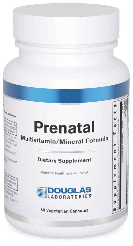 Douglas Laboratories Prenatal bottle front showing complete daily vitamins for maternal nutrition