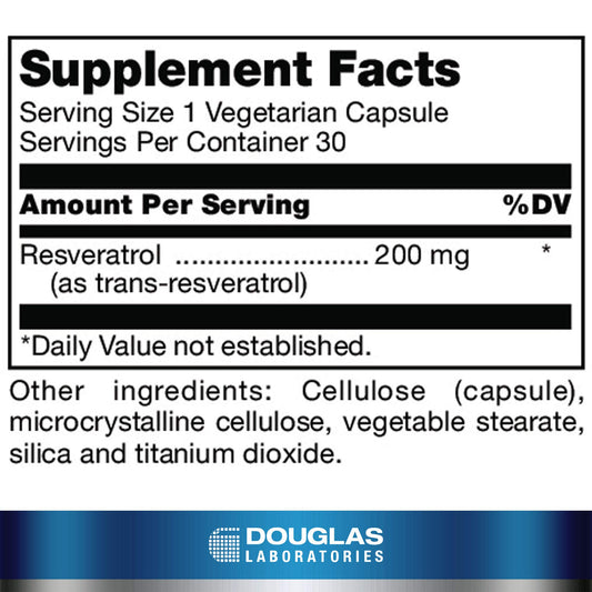 Douglas Laboratories Resveratrol bottle cap close-up highlighting capsule quality