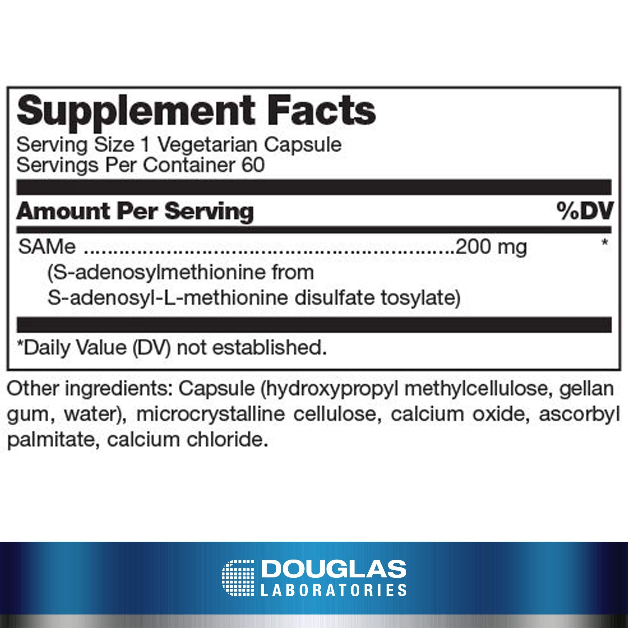 Douglas Laboratories SAM-e bottle label highlights ingredients and methylation potential