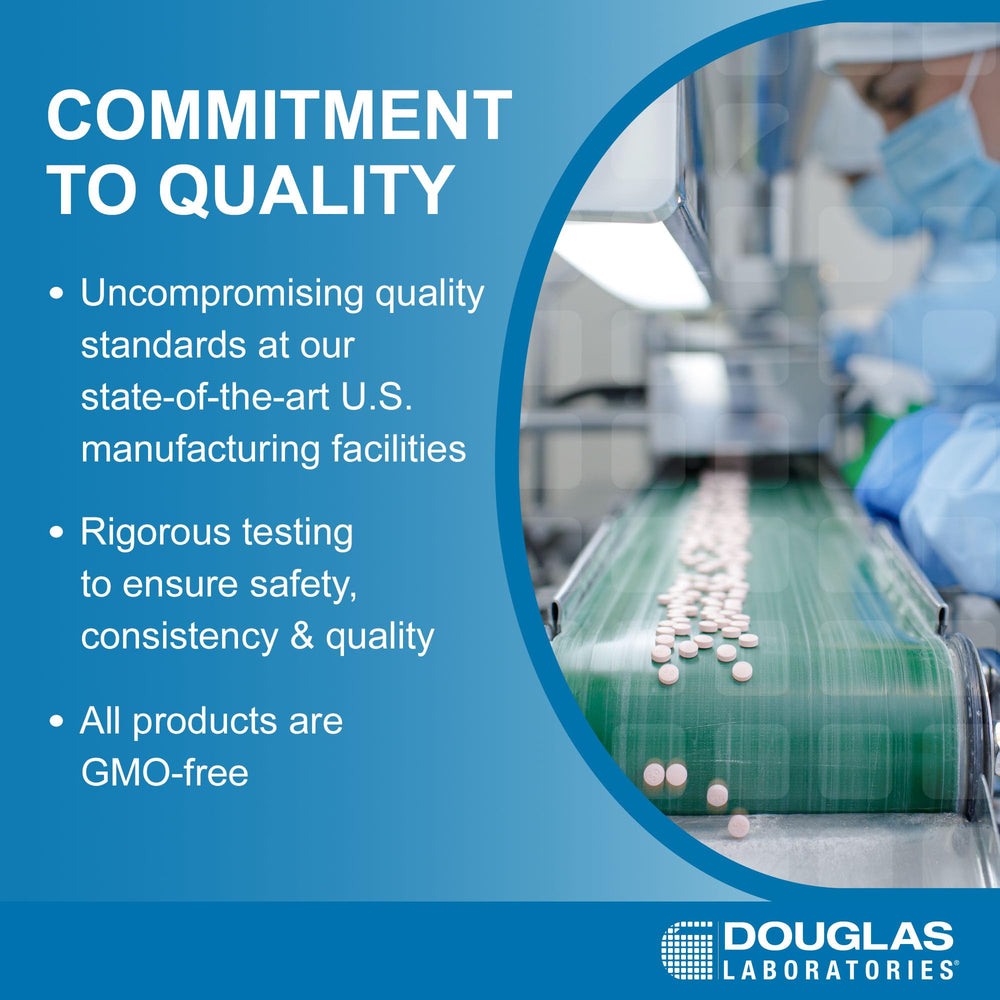 Douglas Laboratories storage bottle on table conveys freshness and organized supplementation.