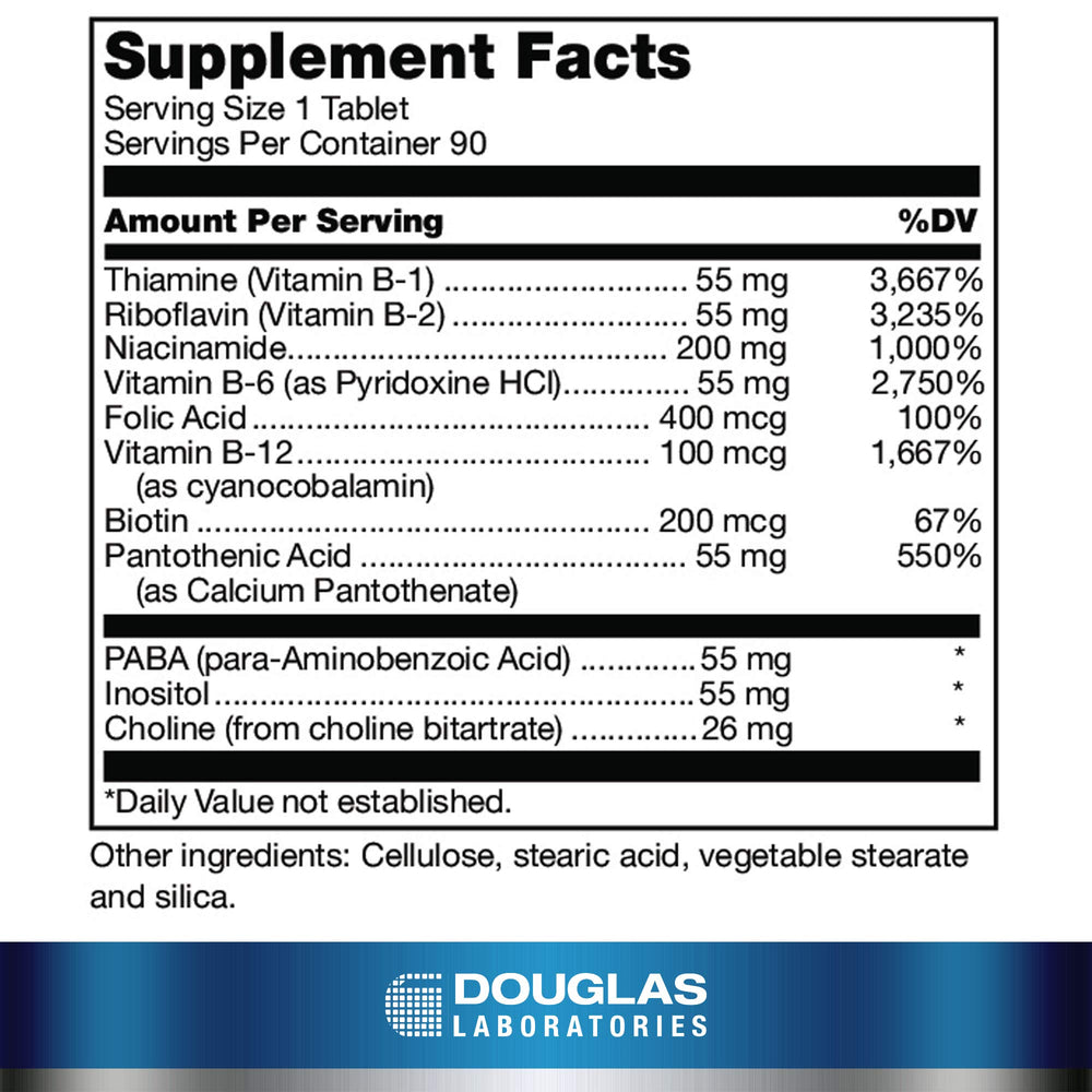 Douglas Laboratories Stress-B-Plus capsules shown up close for a complete B vitamin blend.