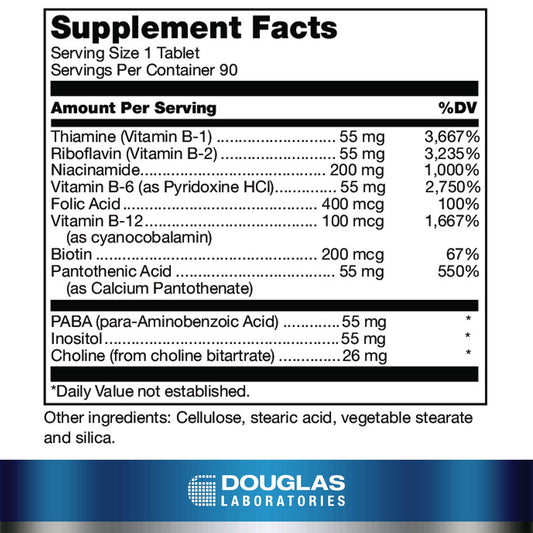 Douglas Laboratories Stress-B-Plus capsules shown up close for a complete B vitamin blend.