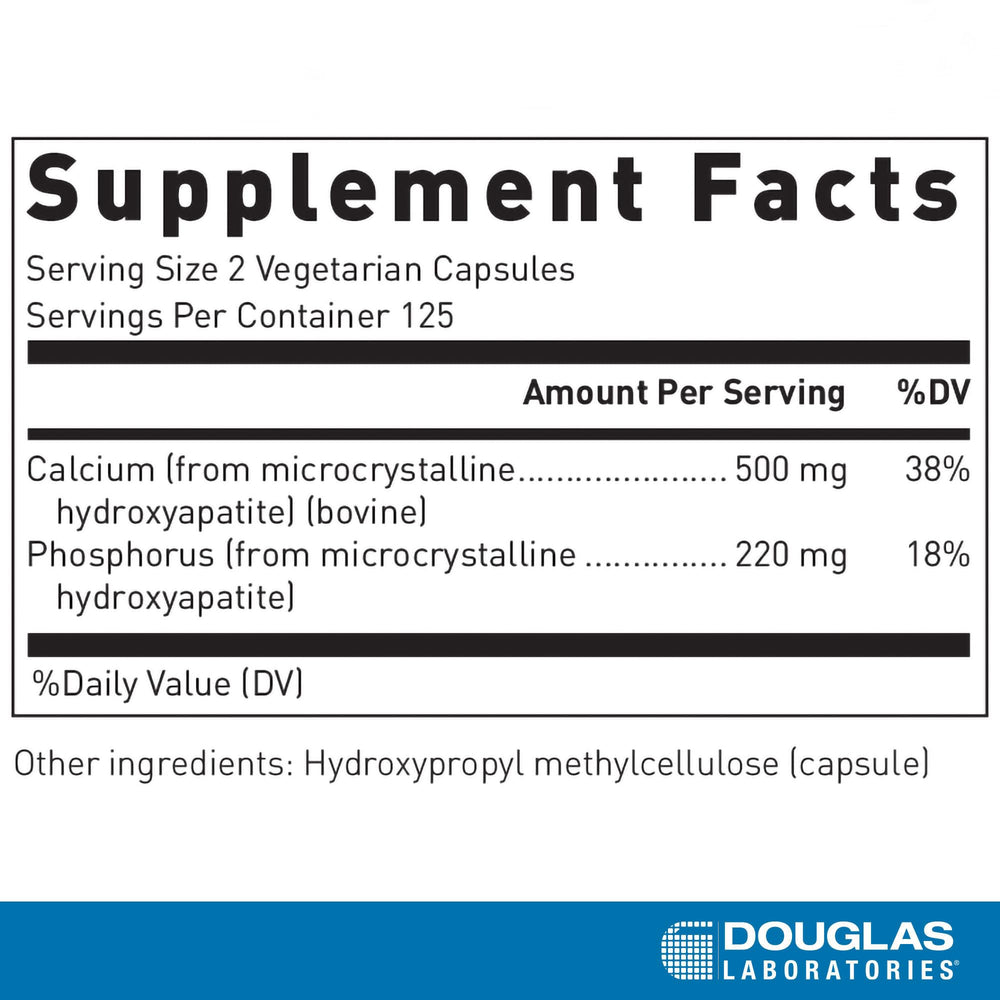 Douglas Laboratories teeth and bone health illustration highlights calcium and phosphorus benefits.
