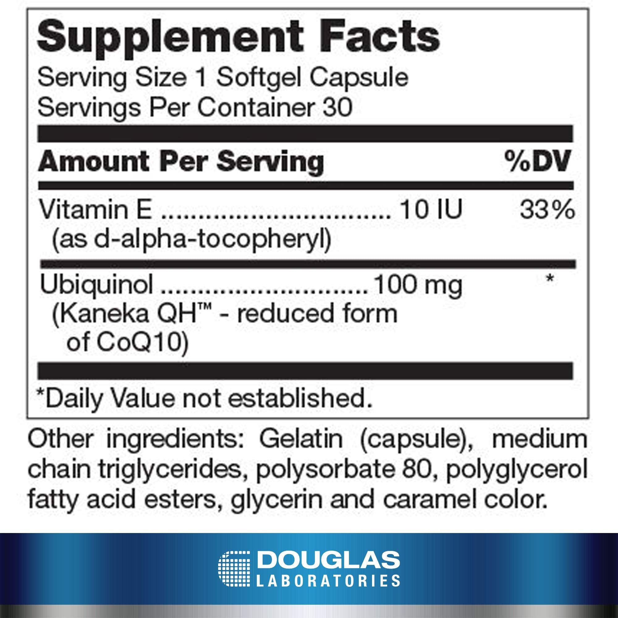 Douglas Laboratories Ubiquinol-QH bottle cap close-up emphasizing easy daily dosing