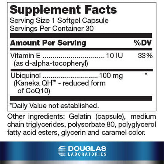 Douglas Laboratories Ubiquinol-QH bottle cap close-up emphasizing easy daily dosing
