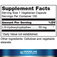 Close-up of Douglas Laboratories 5-HTP capsules highlighting compact daily-use format.