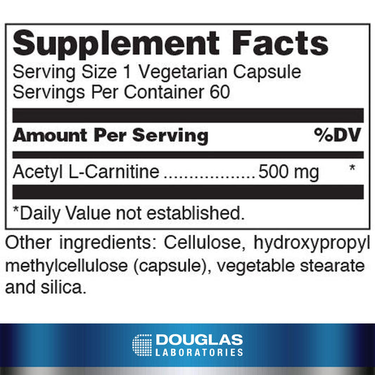 Douglas Laboratories Acetyl L-Carnitine capsules closeup highlighting capsule size and quality