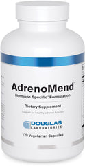 Douglas Laboratories AdrenoMend bottle label displays key adrenal support ingredients.