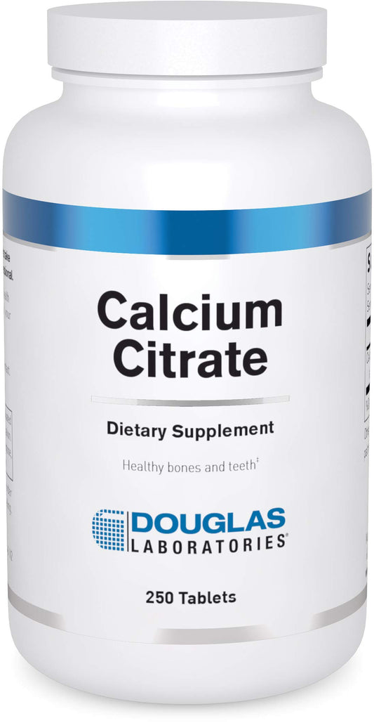 Douglas Laboratories Calcium Citrate tablets in bottle promoting bone health and teeth support.