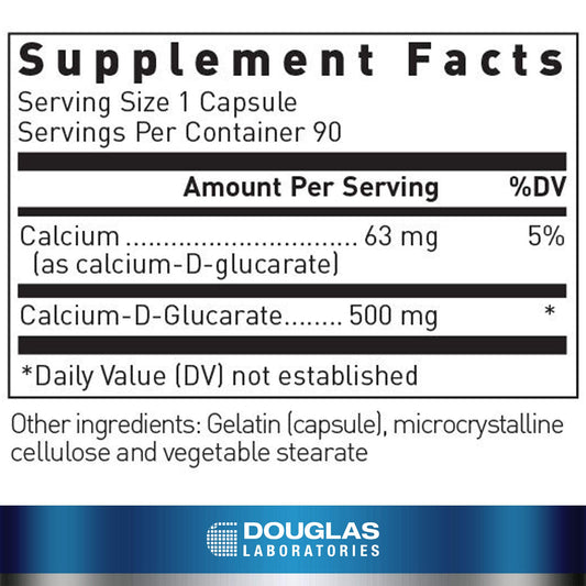 Douglas Laboratories Calcium-D-Glucarate capsules arranged for convenient daily use