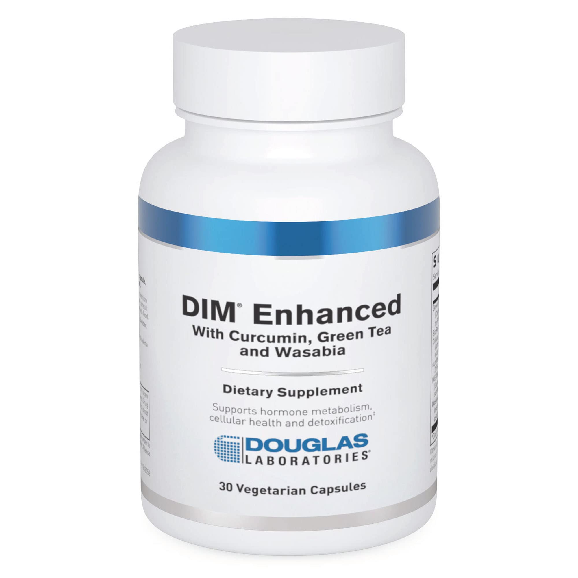 Douglas Laboratories DIM Enhanced bottle cap close-up highlighting easy daily hormone support.
