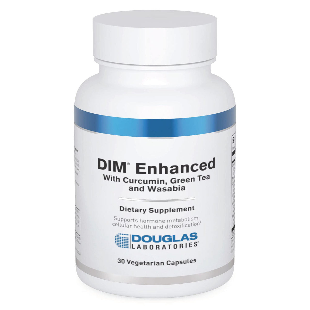 Douglas Laboratories DIM Enhanced bottle cap close-up highlighting easy daily hormone support.