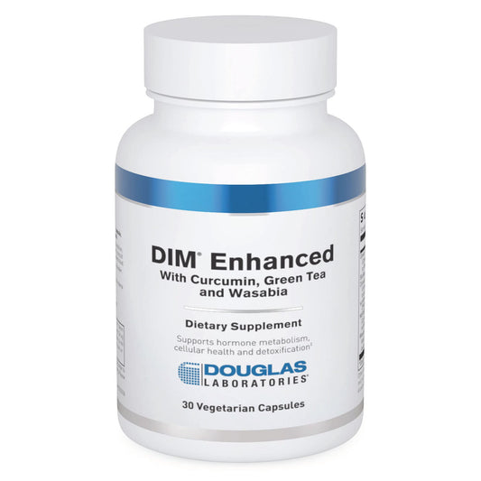 Douglas Laboratories DIM Enhanced bottle cap close-up highlighting easy daily hormone support.