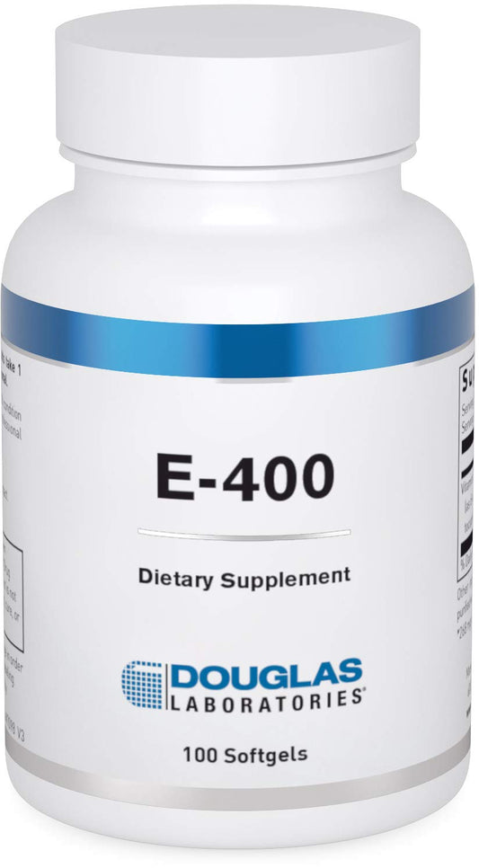 Douglas Laboratories E-400 bottle showing capsules for antioxidant support.