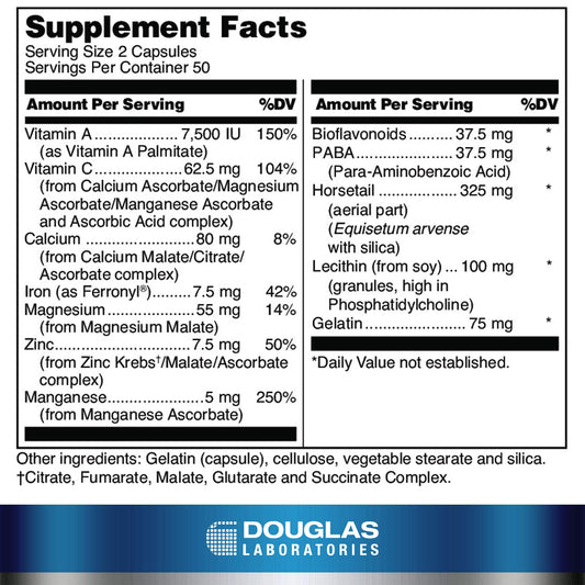 Douglas Laboratories Hair, Skin & Nail Plus capsules ready to support daily beauty routines.