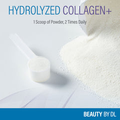 Glass of water with Hydrolyzed Collagen+ dissolving quickly for convenient morning mix.
