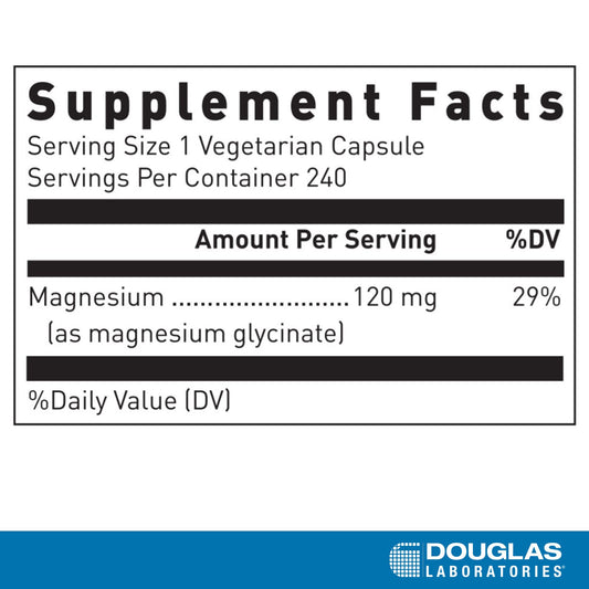 Douglas Laboratories Magnesium Glycinate tablet close-up showing easy-to-swallow design