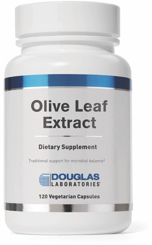 Douglas Laboratories Olive Leaf Extract bottle and capsules for daily antioxidant support.